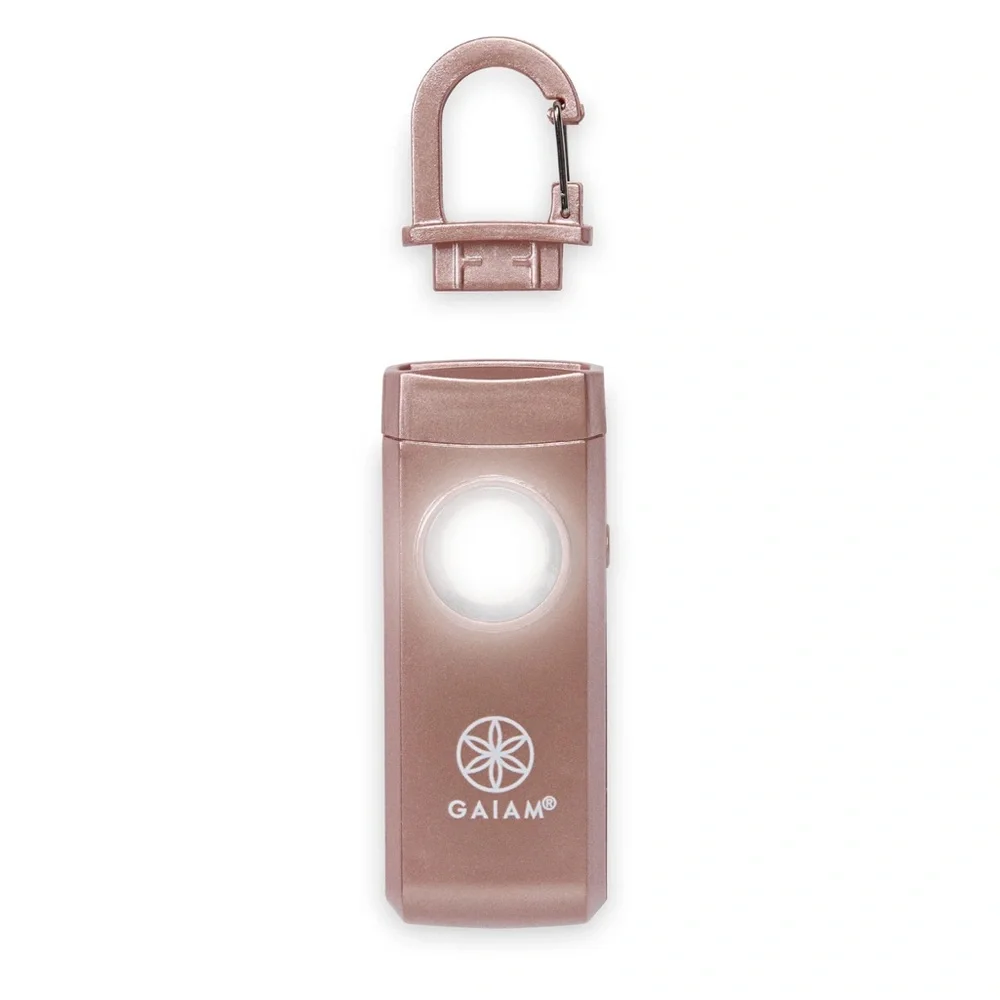 GAIAM Safety Alarm Keychain Rose Gold Strobe Light Backpack Charm NWT